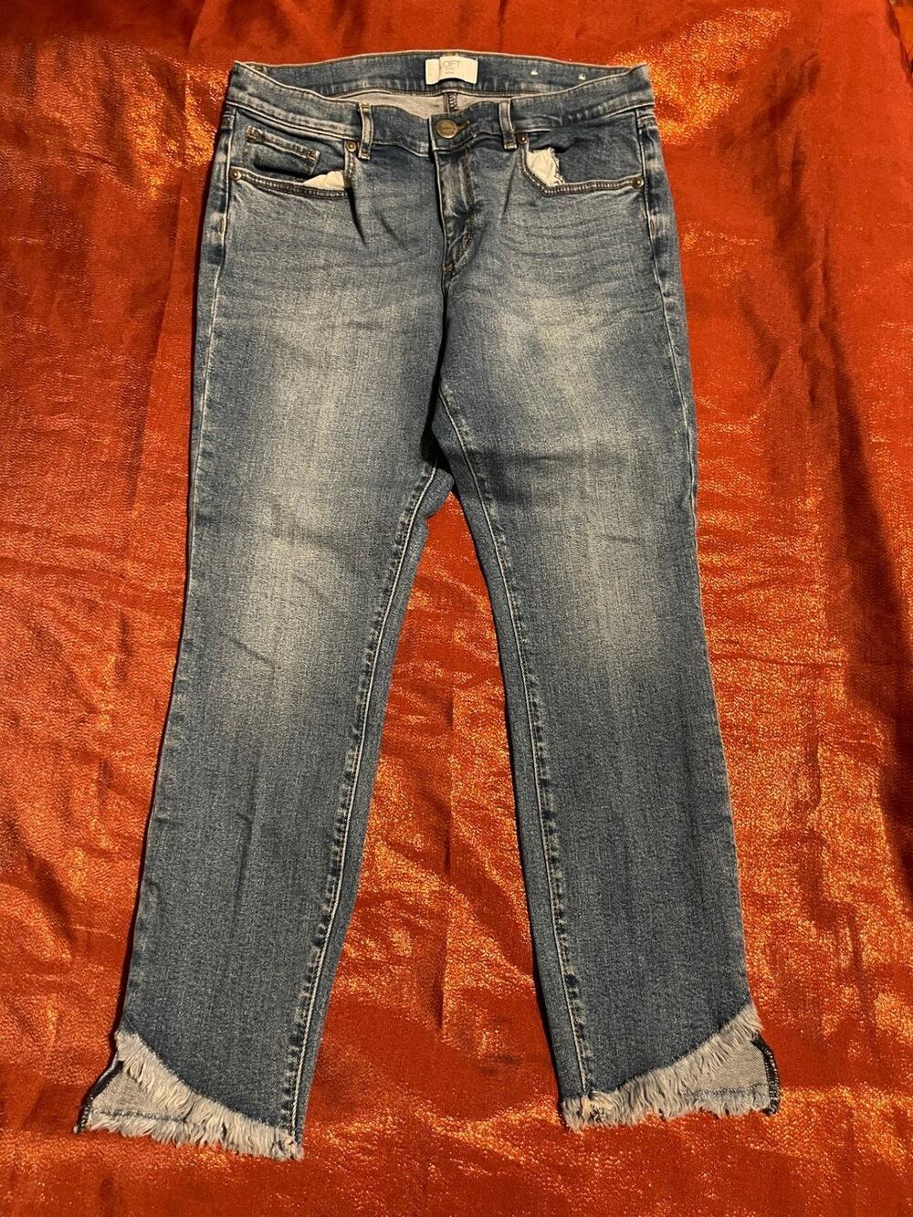 LOFT Outlet Jeans Womens Petite Ankle Raw Hem Skinny Light Blue Denim Stretch
